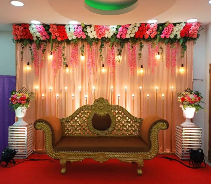 Ring Ceremony Floral Decorated Stage | Best wedding decoration provider in  Varanasi | Theme decoration for wedding | Wedding stage decoration with  curtains | Unique wedding decoration | Elegant wedding stage decoration